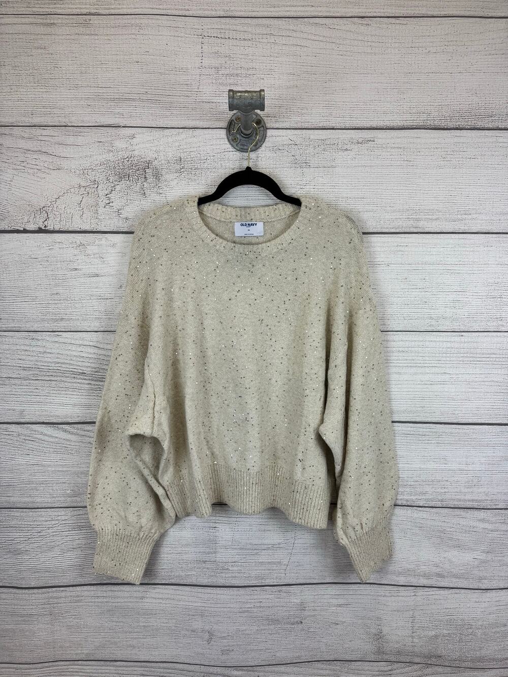 Old Navy Plus Size Cream & Gold Sparkle Sequin Knit So Soft Sweater Size 3X